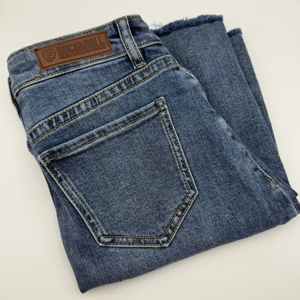 Rock & Roll Denim Skirt High Rise Frayed Hem Stretch‎ Blue Women's 26
